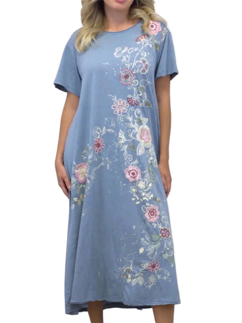 Kayla Seo Light Blue Floral Embroidered Women’s Dress Sz Small - Picture 1 of 4